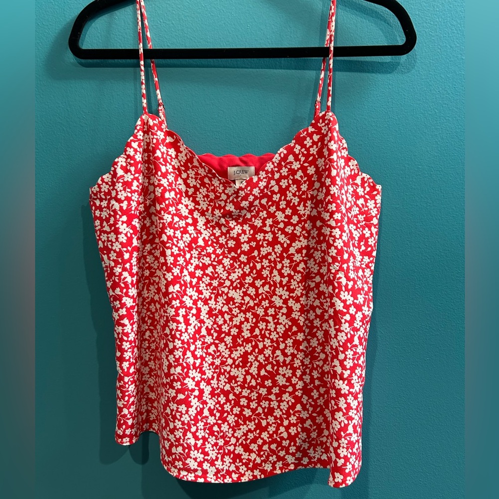 Feminine Scallop Neck J.Crew Red and White Floral Camisole